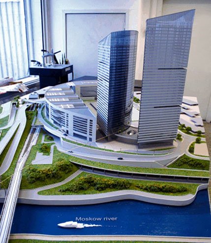 Архитектурный макет комплекса Миракс-Плаза и башни Федерации.